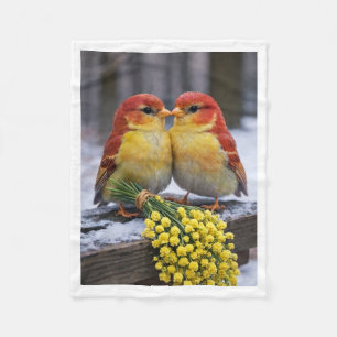 Romantische Liefdesvogels met Gele Bloemen Fleece Deken