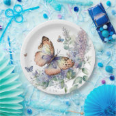 Romantische lila bloemen en vlinder papieren bordje (Feest)