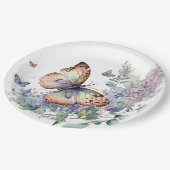 Romantische lila bloemen en vlinder papieren bordje (Gekanteld)