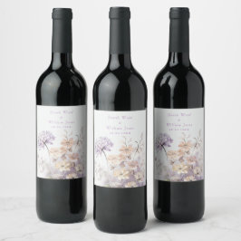 Romantische lila bloemenbruiloft wijn etiket