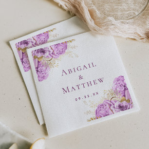 Romantische Lila Gouden Bloemen Bruiloft Servetten