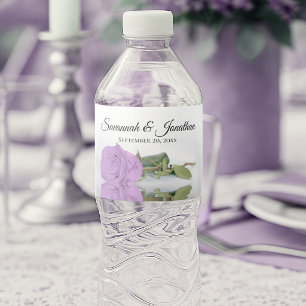 Romantische lila paarse roos elegante trouwdag waterfles etiket