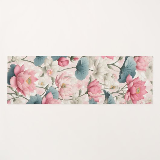 Romantische Lotus in Roze, Crème en Zacht Groen Yogamat (Voorkant (horizontaal))