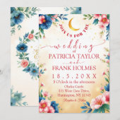 Romantische Maan & Bloemen Custom Wedding Kaart (Voorkant / Achterkant)