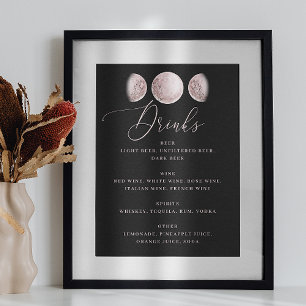 Romantische maan Zwarte Wedding Bar Drinken Menu Poster