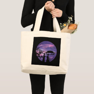 Romantische Maanlicht Silhouet Aziatische Liefdesv Grote Tote Bag