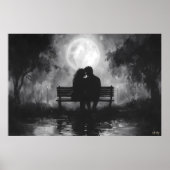 Romantische maanverlichte silhouet op een Park Ben Poster (Voorkant)