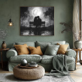 Romantische maanverlichte silhouet op een Park Ben Poster