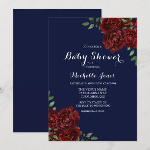 Romantische marine & Red Rose Floral Baby shower Kaart