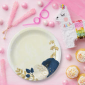 Romantische marine & witte bloemen goud papieren bordje (Feest)