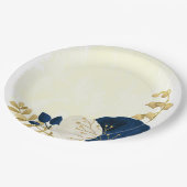 Romantische marine & witte bloemen goud papieren bordje (Gekanteld)