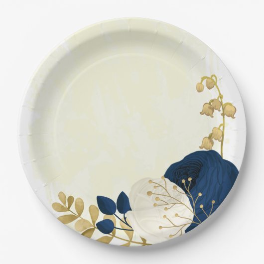 Romantische marine & witte bloemen goud papieren bordje (Voorkant)