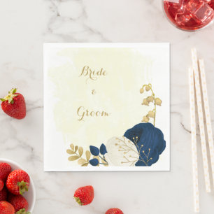 Romantische marine & witte bloemen gouden bruiloft servet