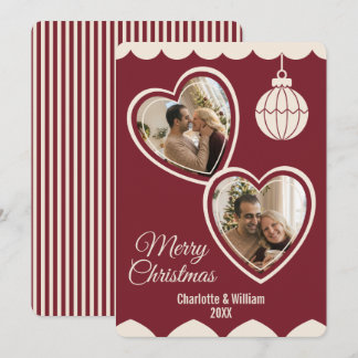 Romantische Maroon Doudfoto voor Koppels Kerstmis Feestdagenkaart