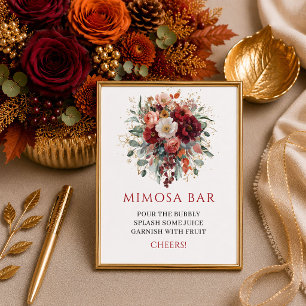 Romantische marsala herfst bloemrijke groene mimos poster