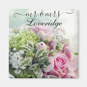 Romantische meneer & mevrouw Roze Bloemen Bruiloft Magneet