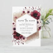 Romantische minimale Bourgondische bruiloft Save The Date (Staand voorkant)