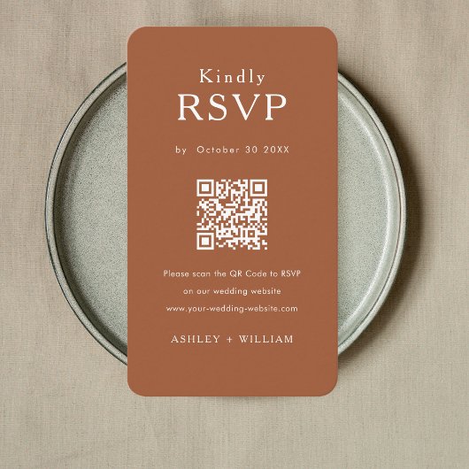 Romantische minimale RSVP QR-code Terracotta bruil Informatiekaartje