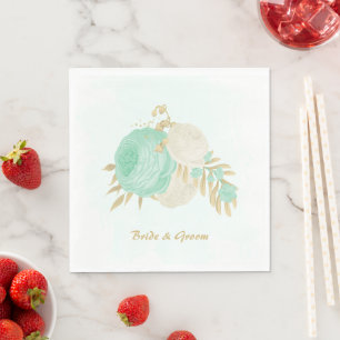 Romantische mintgroene en witte bloemen goud servet