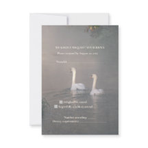 Romantische Misty Swan Bruiloft RSVP Kaart