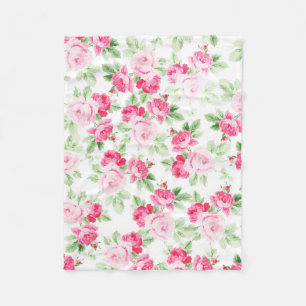 Romantische moderne roze witte trendy rozen floraa fleece deken