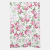 Romantische moderne roze witte trendy rozen floraa theedoek (Verticaal)