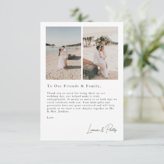 Romantische momenten moderne 3 foto bruiloft bedan bedankkaart (Staand voorkant)