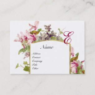 ROMANTISCHE MONOGRAM, Cyclamens roze groen wit Visitekaartje