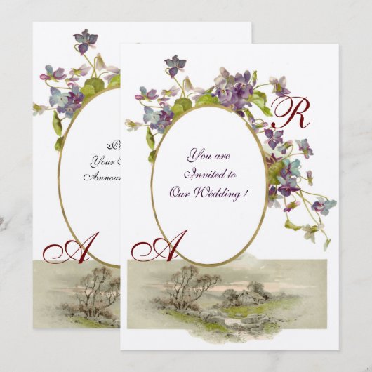 ROMANTISCHE MONOGRAM /VIOLETTEN,groen paars,champa Kaart (Voorkant / Achterkant)