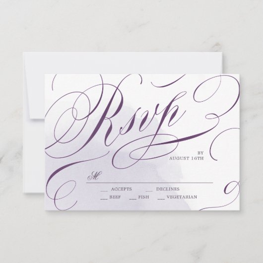 Romantische Moody paarse kalligrafie bruiloft RSVP (Voorkant)