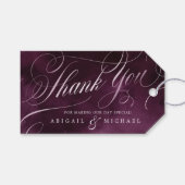 Romantische moody plum calligraphy bruiloft bedank cadeaulabel (Voorkant (Horizontaal))