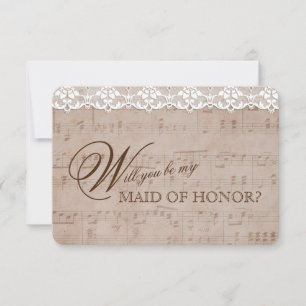 Romantische Muziek Blad Kant Be My MAID OF HONOR Kaart