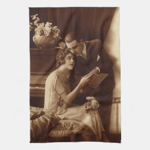  Romantische muziek, liefde en Romance Lovers Theedoek