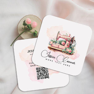 Romantische  naaimachine - Waterverf bloemen Vierkante Visitekaartje