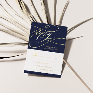 Romantische Navy Gold Folie Huwelijk Eenvoudige RS Uitnodiging Briefkaart