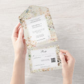 Romantische Neutrale Hortensia's QR-code All In One Uitnodiging (Afscheurbaar)