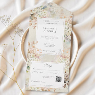 Romantische Neutrale Hortensia's QR-code All In One Uitnodiging