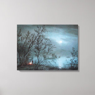 ROMANTISCHE NOCTURNE LANDSCHAP IN BLAUW CANVAS AFDRUK