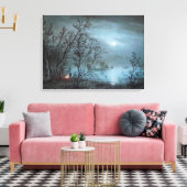 ROMANTISCHE NOCTURNE LANDSCHAP IN BLAUW CANVAS AFDRUK (Insitu (Woonkamer))