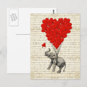 Romantische olifant en hartballonnen briefkaart (Voorkant / Achterkant)