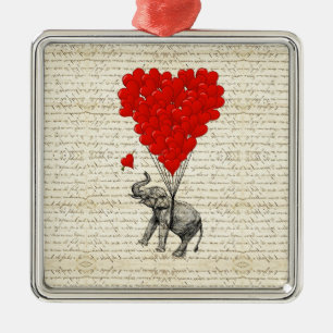 Romantische olifant en hartballonnen metalen ornament