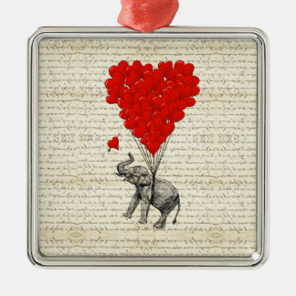 Romantische olifant en hartballonnen metalen ornament