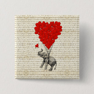Romantische olifant en hartballonnen vierkante button 5,1 cm