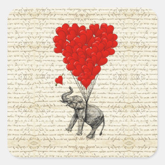 Romantische olifant en hartballonnen vierkante sticker