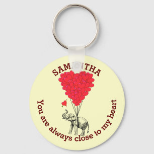 Romantische olifant en rood hart gepersonaliseerd sleutelhanger