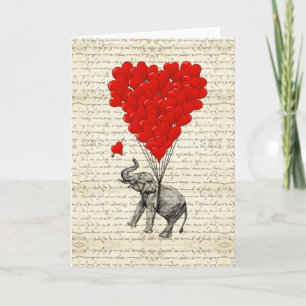 Romantische olifant & hartballonnen kaart