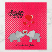 Romantische olifanten en rode harten op pooldots wijn etiket (Enkel label)