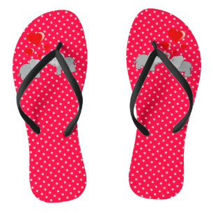 Romantische Olifanten & Rode Harten op Stippen Teenslippers