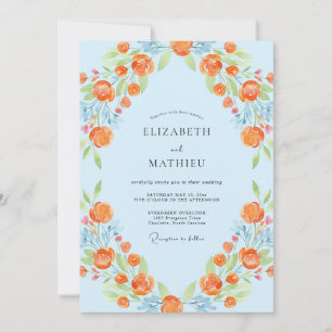 Romantische Oranje Azure Bloemblad Bruiloft Kaart