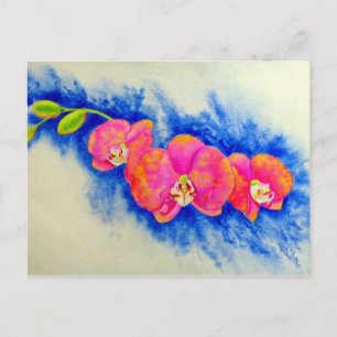 Romantische oranje roze waterverf orchidee schilde briefkaart